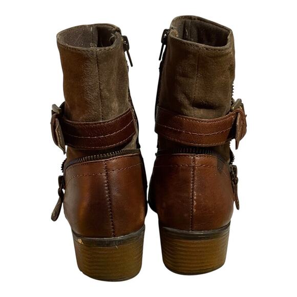 Earth Origins Brown Ankle Boots Women's Size 8 M Zip Ruched Buckle Low Heel - Picture 5 of 8